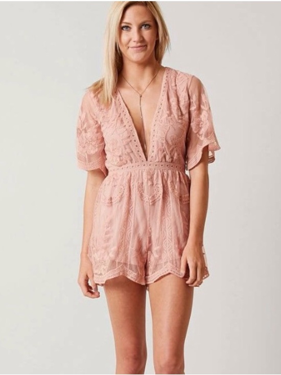 Honey Punch Pants - Honey Punch V-Neck Lace Romper